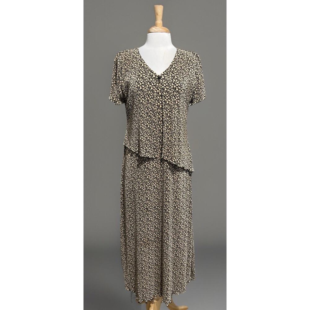 Connected Apparel Vintage 90s Black Cream Whimsigoth Grunge Maxi Vest Dress 12